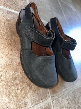 Wolky Black Nubuck Mary Jane Slingback Clogs